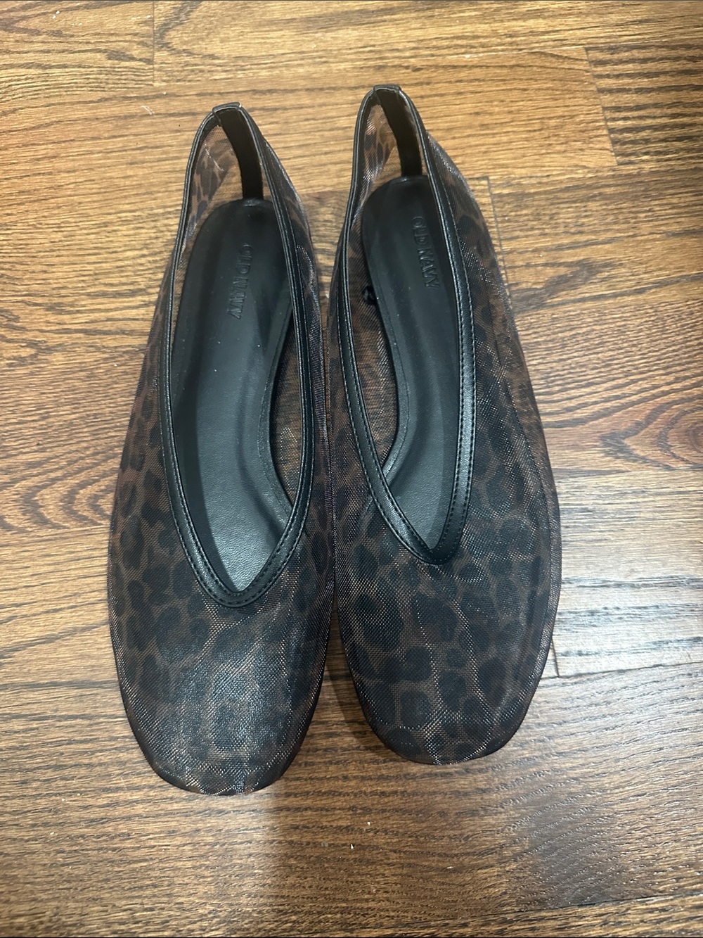 Leopard Print Mesh Ballet Flats - Brown